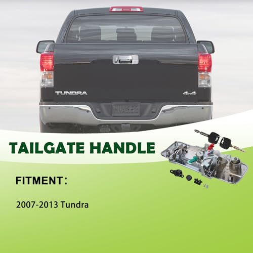 omoZone Chrome Tailgate Handle with Rear Camera Hole Liftgate Latch Handle with Key Lock Cylinder fit for 2007-2013 Toyota Tundra Replaces 69090-0C051 690900C051 81214 - Image 3