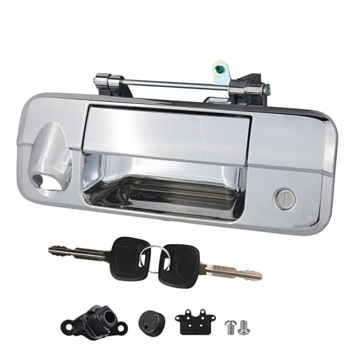 omoZone Chrome Tailgate Handle with Rear Camera Hole Liftgate Latch Handle with Key Lock Cylinder fit for 2007-2013 Toyota Tundra Replaces 69090-0C051 690900C051 81214 - Image 1