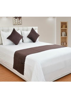 Cosy CORNER Cosy CORNER Home 220TC Ultrasonic Quilted Velvet Bed Runner Scarf with Matching Cushion CoversBed Linen ScarfDecorative Set for BedroomsHotel RoomsGuest Rooms Brown  - Image 1