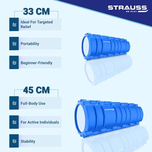 Strauss Deep Tissue Massage Foam Roller|High-Density Muscle Roller for Myofascial Release, Physical Therapy, Yoga, Pilates|Exercise Equipment for Deep Tissue Massage and Muscle Relief|33 cm,(Blue) - Image 3