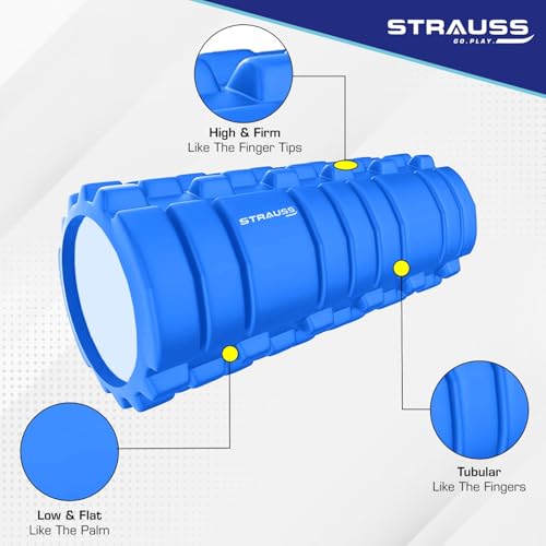 Strauss Deep Tissue Massage Foam Roller|High-Density Muscle Roller for Myofascial Release, Physical Therapy, Yoga, Pilates|Exercise Equipment for Deep Tissue Massage and Muscle Relief|33 cm,(Blue) - Image 2