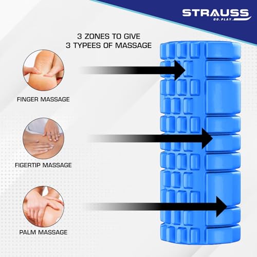 Strauss Deep Tissue Massage Foam Roller|High-Density Muscle Roller for Myofascial Release, Physical Therapy, Yoga, Pilates|Exercise Equipment for Deep Tissue Massage and Muscle Relief|33 cm,(Blue) - Image 4