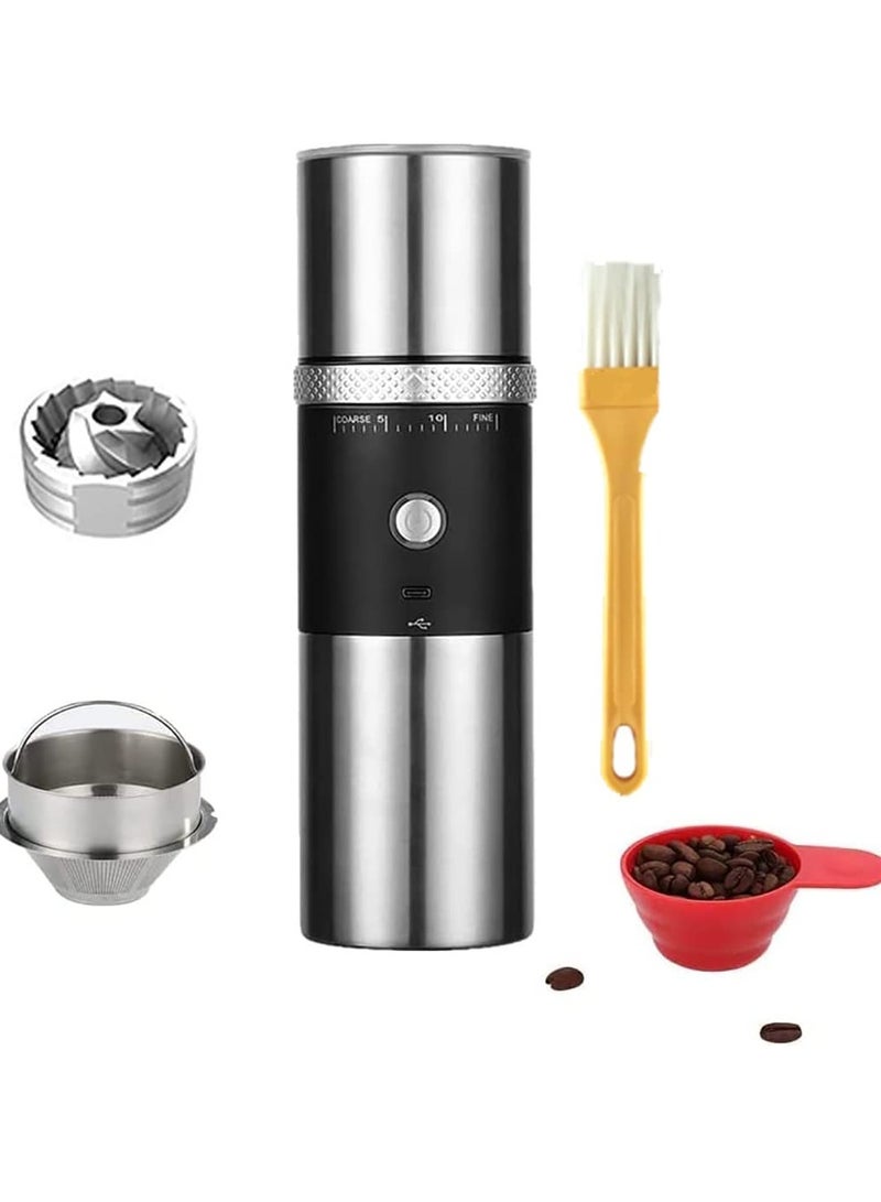Excefore Portable Electric Conical Burr Coffee Grinder, USB Rechargeable Spice and Bean Grinder, Stainless Steel Coffee Bean Machine with 15 Fine to Coarse Grind Settings (Black) - Image 1