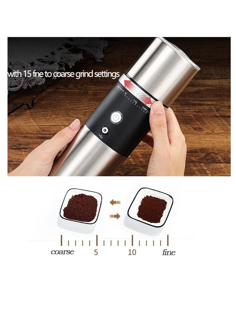Excefore Portable Electric Conical Burr Coffee Grinder, USB Rechargeable Spice and Bean Grinder, Stainless Steel Coffee Bean Machine with 15 Fine to Coarse Grind Settings (Black) - Image 4