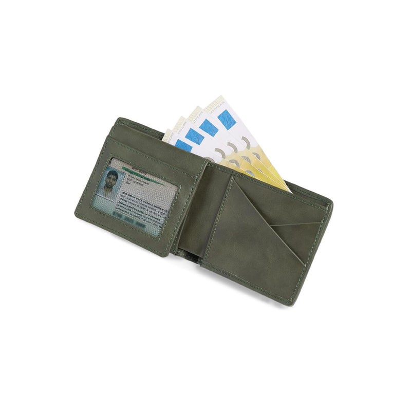 EUME محفظة كريست للرجال، أخضر فحمي | جلد نباتي رفيع مزدوج | 6 فتحات بطاقات، 2 حجرة، 1 فتحة هوية، و 1 جيب منزلق | محفظة رجال أنيقة ومتينة | مثالية للاستخدام اليومي - Image 5