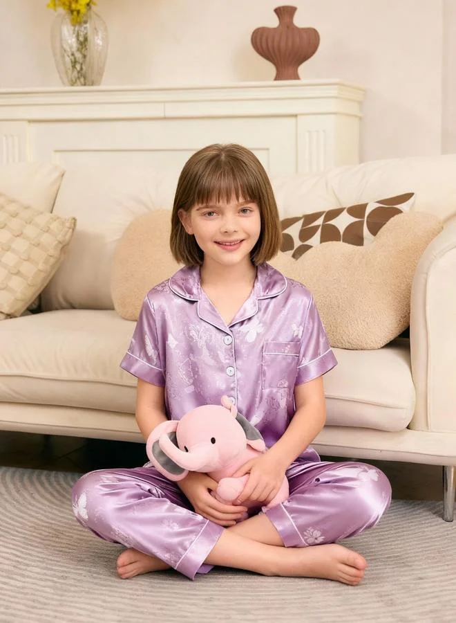 Take Two  Girls Butterfly Print Pocket Detail Shirt And Pyjama Set for Women | Best Price UAE