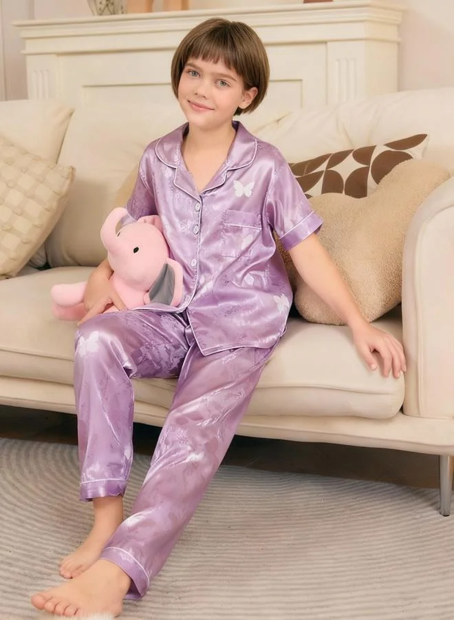 Take Two  Girls Butterfly Print Pocket Detail Shirt And Pyjama Set for Women | Best Price UAE