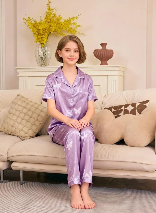 Take Two  Girls Butterfly Print Pocket Detail Shirt And Pyjama Set for Women | Best Price UAE