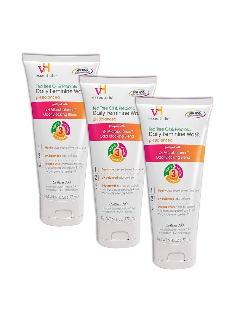 vH Essentials vH essentials Intimate Feminine Wash - pH Balanced with Tea Tree Oil, Cranberry, Prebiotics, Lavender, and Chamomile- 6 Fluid Ounce (3) 