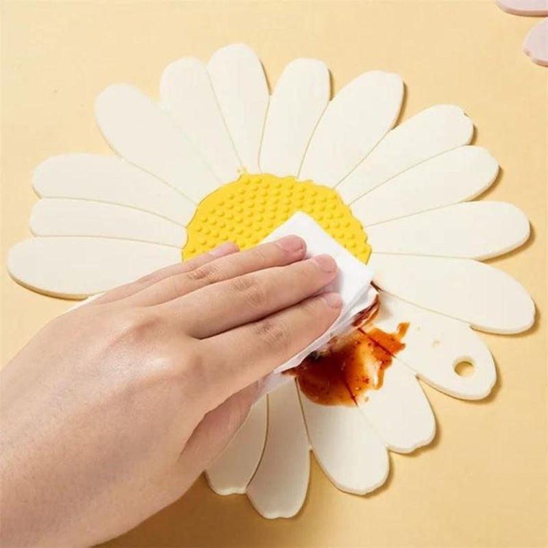 BENCI BENCI Anti-Hot Silicone Trivet Mat, 7.5 Inch Daisy Flower Shape Heat Resistant Anti Slip Place Mat for Hot Pots & Pans Holder, Kitchen Insulation Coaster Hot Pad for Dishes (White, Set of 6) - Image 3