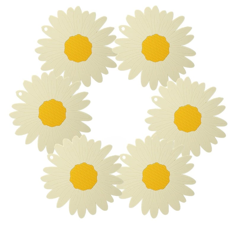 BENCI BENCI Anti-Hot Silicone Trivet Mat, 7.5 Inch Daisy Flower Shape Heat Resistant Anti Slip Place Mat for Hot Pots & Pans Holder, Kitchen Insulation Coaster Hot Pad for Dishes (White, Set of 6) - Image 1