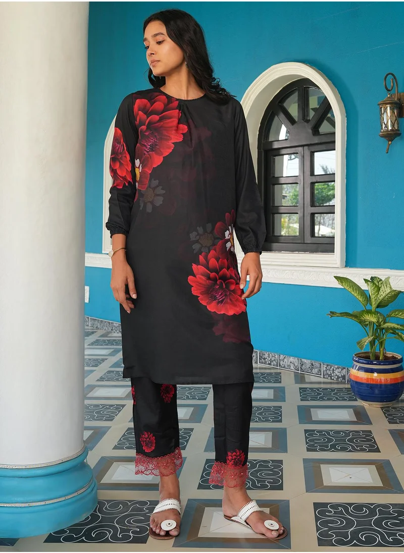  قصة Women's Onyx Black Marigloire Imprint Kurta Set