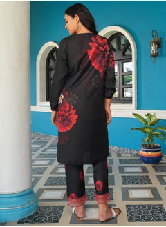  قصة Women's Onyx Black Marigloire Imprint Kurta Set  - Image 4