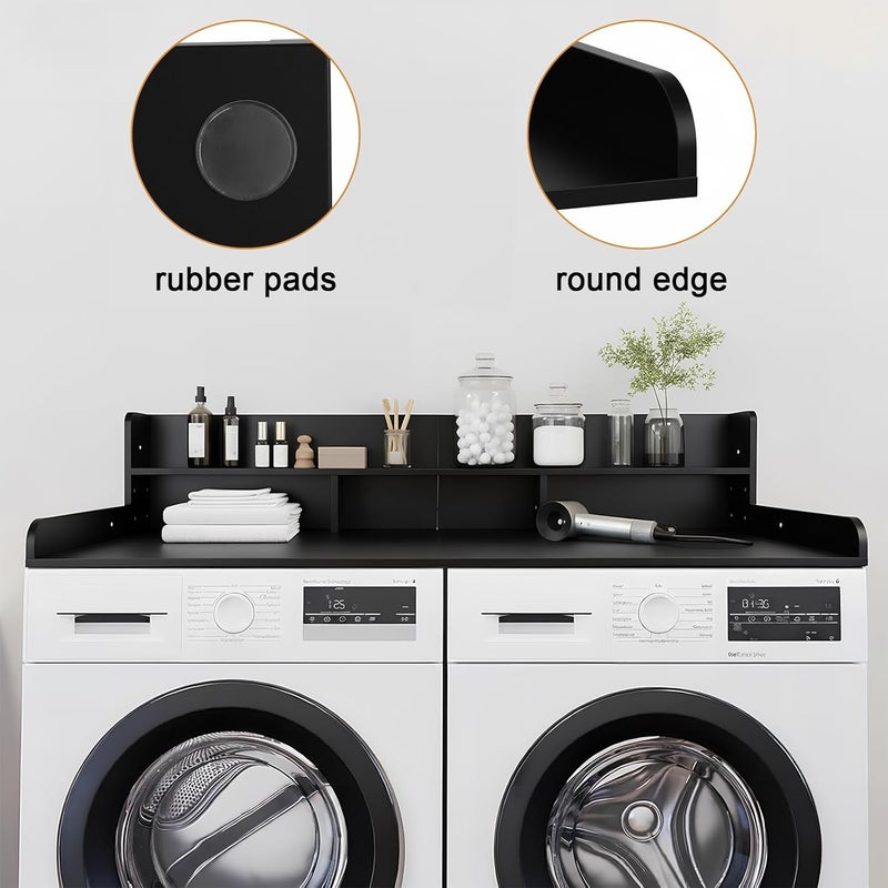 HMAZAE Washer Dryer Countertop with Shelf, 2-Tier Laundry Countertop Over Washer and Dryer, 54" x 27.55" Wooden Table for Folding Clothes for Laundry Room Organization and Storage (Black) - Image 4