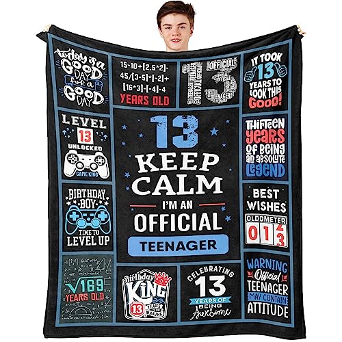 Dfaqehk 13 Year Old Boy Birthday Gifts, Funny 13th Birthday Gifts for Boys, 13 Yr Old Boy Birthday Gift Ideas, Official Teenager Birthday Gifts Throw Blanket 60 x 50 Inch, 13 Birthday Decorations for Boys - Image 1