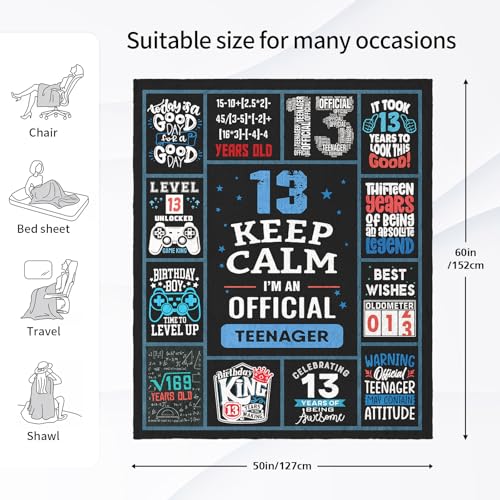 Dfaqehk 13 Year Old Boy Birthday Gifts, Funny 13th Birthday Gifts for Boys, 13 Yr Old Boy Birthday Gift Ideas, Official Teenager Birthday Gifts Throw Blanket 60 x 50 Inch, 13 Birthday Decorations for Boys - Image 5