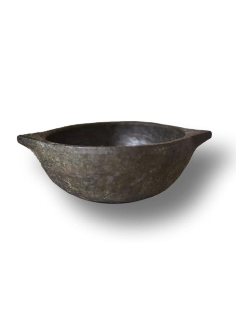 Ayda Pre Seasoned Handmade Natural Cookware Soapstone Kadai Gas and Electric Coil Stove Compatible Shallow Cooking Pot 1200ml - Image 1