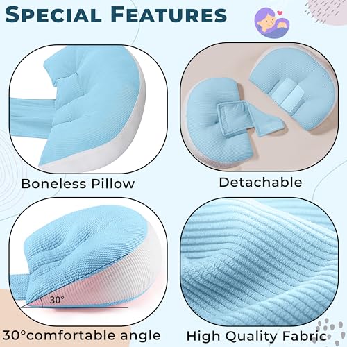 Bembika Pregnancy Pillow – Adjustable U Shaped Pregnancy Pillow for Belly and Back Support, Maternity Body Pillow for Side Sleeping, Compact Pregnancy Support Pillow for Comfort-(Blue) - Image 5