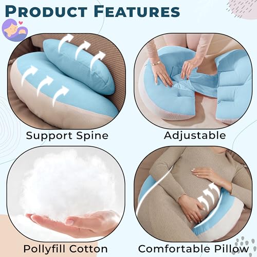 Bembika Pregnancy Pillow – Adjustable U Shaped Pregnancy Pillow for Belly and Back Support, Maternity Body Pillow for Side Sleeping, Compact Pregnancy Support Pillow for Comfort-(Blue) - Image 4