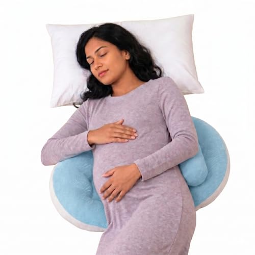 Bembika Pregnancy Pillow – Adjustable U Shaped Pregnancy Pillow for Belly and Back Support, Maternity Body Pillow for Side Sleeping, Compact Pregnancy Support Pillow for Comfort-(Blue) - Image 1