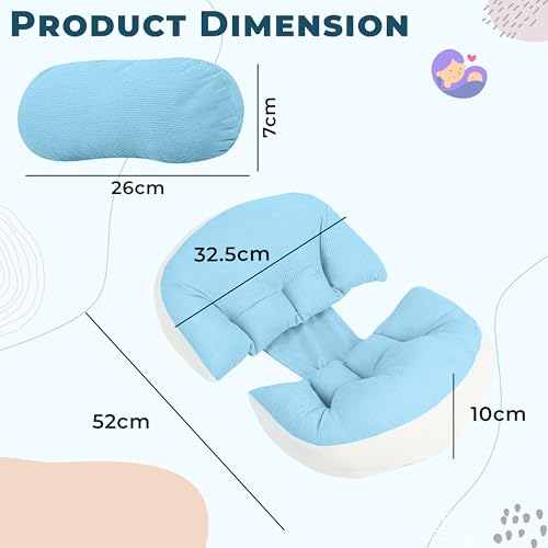 Bembika Pregnancy Pillow – Adjustable U Shaped Pregnancy Pillow for Belly and Back Support, Maternity Body Pillow for Side Sleeping, Compact Pregnancy Support Pillow for Comfort-(Blue) - Image 3