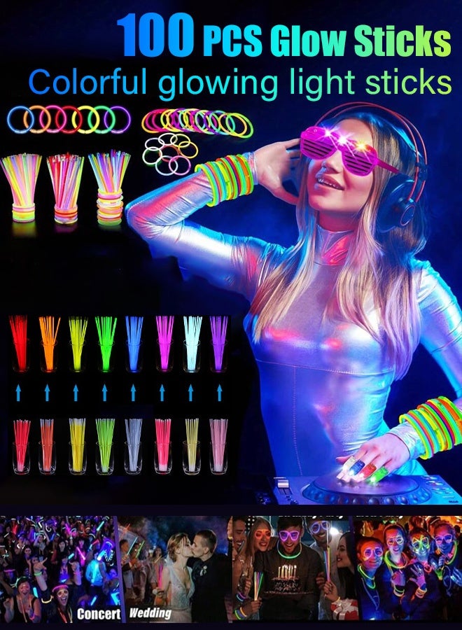 100 Glow Stick, Glow Party Supplies with Connectors to Make Glow Necklaces, Neon Bracelets, Mixed Color Light Sticks, Suitable for Dance, Wedding Favors or Party Fillers - Image 1