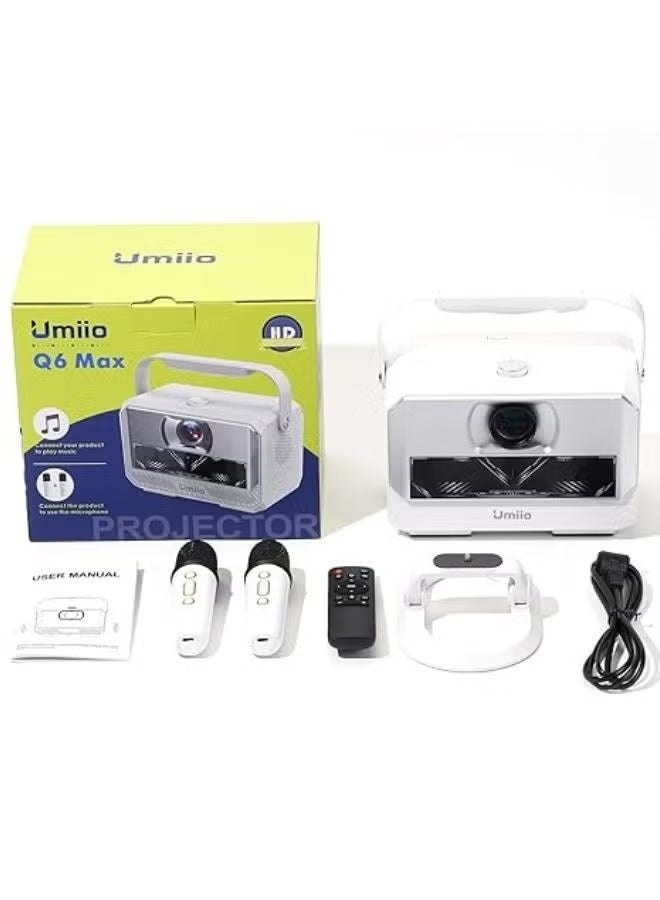 Umiio Q6 Max Smart Portable Projector, 4K HD Support, 200-Inch Display, Dual Wireless Karaoke Microphones, Android, WiFi & Bluetooth, Auto Keystone, HDMI/USB, Built-in Speakers, White - Image 5