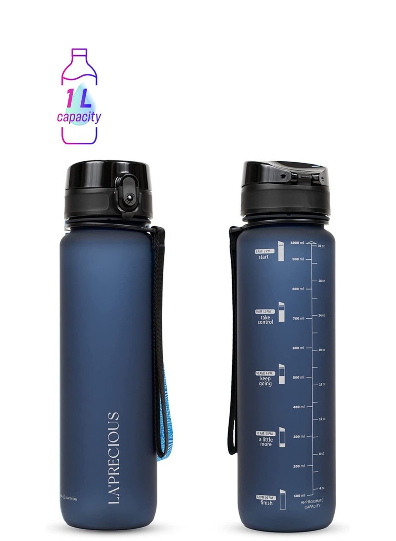 أل أيه بريشوس زجاجة ماء  سعة 1 لتر للبالغين والأطفال - مادة تريتان أمريكية غير سامة خالية من مادة BPA - تدفق سريع - غطاء مانع للتسرب علوي قابل للفتح وفتح بنقرة واحدة - Image 1