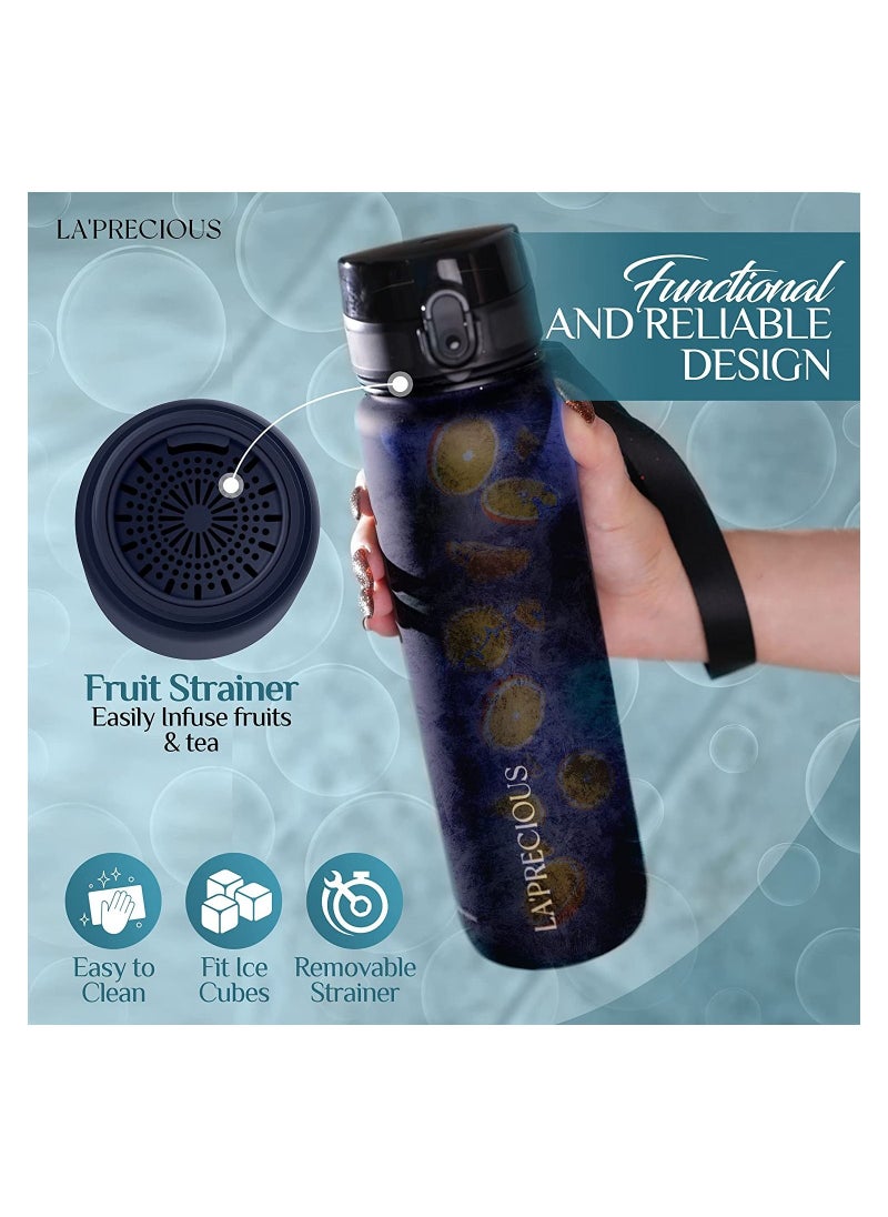 LA' PRECIOUS - 1L Water Bottle for Adults and Kids - USA Tritan Material Non-Toxic BPA Free - Fast Flow - Flip Top Leak Proof Lid and One Click Open - Image 1