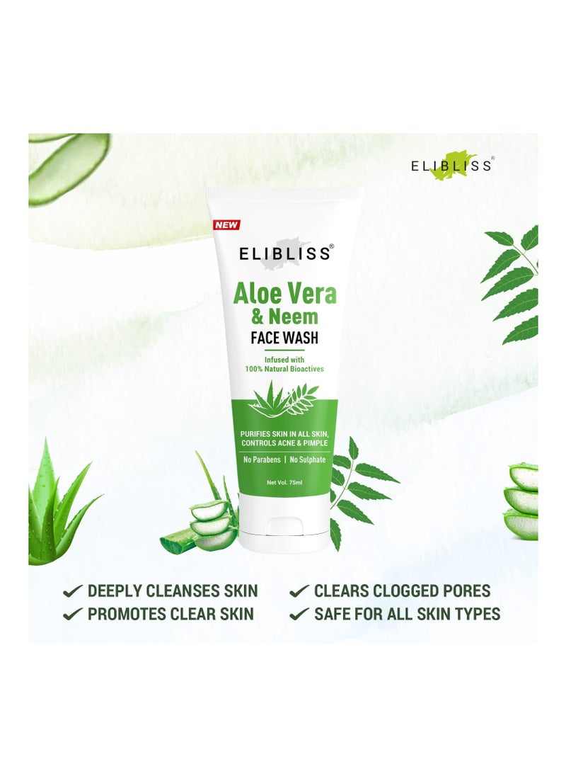 ELIBLISS - ELIBLISS Aloe Vera Neem Refreshing Gel Face Wash for Glowing Skin Daily Gentle Exfoliating Facial Cleanser 75ML - Image 1