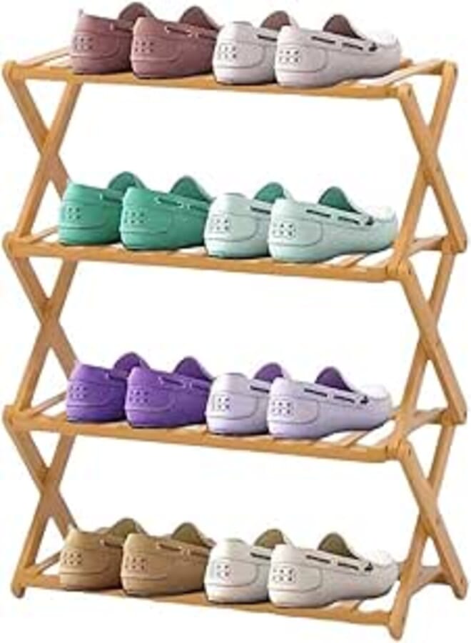 VIAOIFSEA Bamboo Shoe Rack,Multi Tier Foldable Bamboo Shoe Organizer,Multifunctional Free Standing Shoe Shelf,for Bedroom, Entryway Hallway Living Room Organizer (4-Tier)