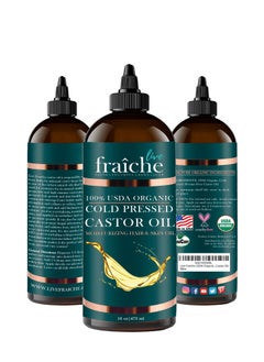 Live Fraiche Organic Castor Oil (16oz) - Pure Castor Oil Organic Hexane Free Cold Pressed Unrefined Bottle - Natural Hair Growth Oil for Moisturizing & Healing Dry Skin - Castor Oil for Skin & Hair Treatment Oil  - Image 1