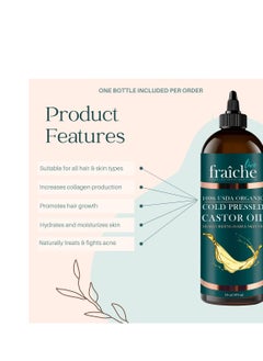 Live Fraiche Organic Castor Oil (16oz) - Pure Castor Oil Organic Hexane Free Cold Pressed Unrefined Bottle - Natural Hair Growth Oil for Moisturizing & Healing Dry Skin - Castor Oil for Skin & Hair Treatment Oil  - Image 2