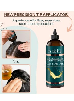 Live Fraiche Organic Castor Oil (16oz) - Pure Castor Oil Organic Hexane Free Cold Pressed Unrefined Bottle - Natural Hair Growth Oil for Moisturizing & Healing Dry Skin - Castor Oil for Skin & Hair Treatment Oil  - Image 4