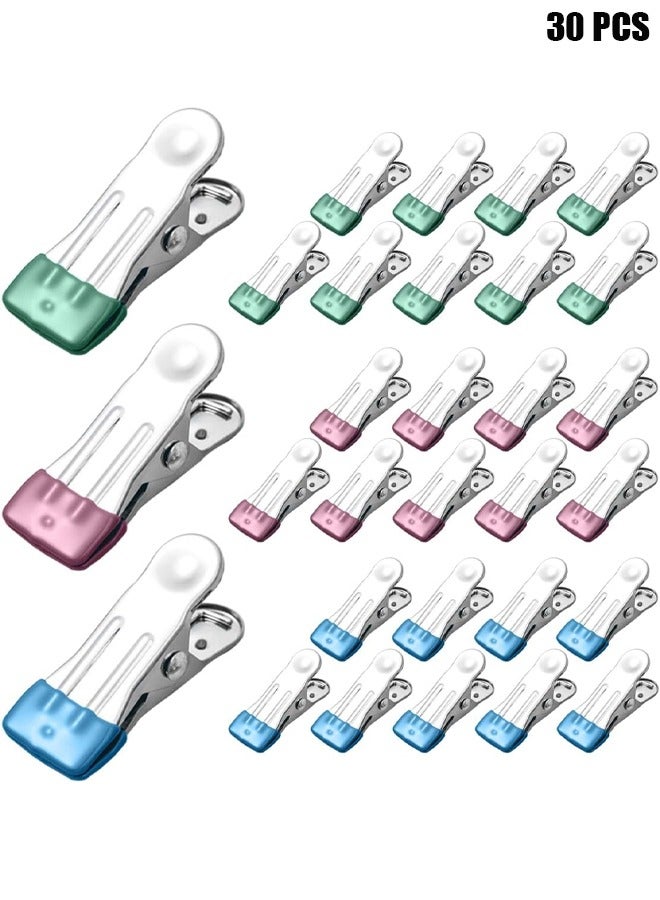 30 Pcs Clothes Pegs for Washing Line - Stainless Steel Towel Pegs - Heavy Duty Sock Pegs - Non-Slip Metal Laundry Pegs for Shoes - Food Sealing, Photos（Blue,Green,Pink） - Image 1
