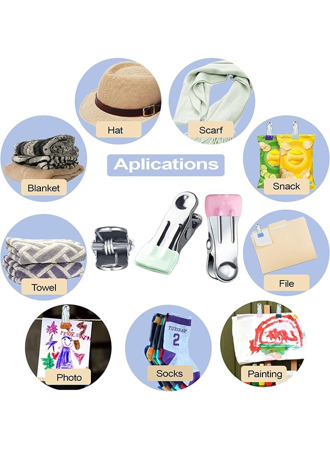 30 Pcs Clothes Pegs for Washing Line - Stainless Steel Towel Pegs - Heavy Duty Sock Pegs - Non-Slip Metal Laundry Pegs for Shoes - Food Sealing, Photos（Blue,Green,Pink） - Image 5