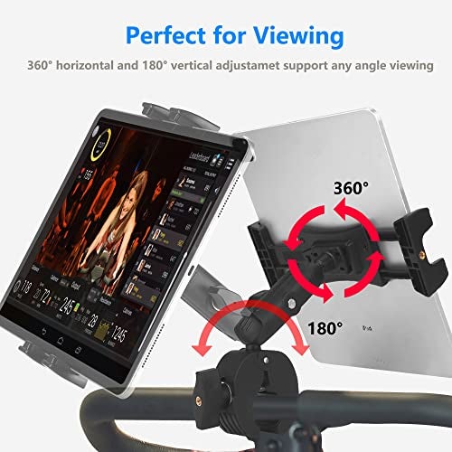 Peastrex Treadmill Tablet Ipad Holder Bike Handlebar Mount Clamp for Stationary Bicycle Elliptical Spin Bike Peloton Stroller for 4-13" Devices, iPad Pro 12.9, Air, Mini, Galaxy Tabs, iPhone - Image 3