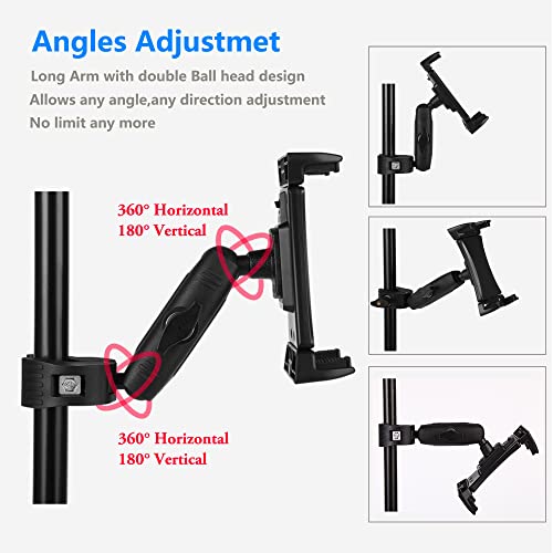 Peastrex Treadmill Tablet Ipad Holder Bike Handlebar Mount Clamp for Stationary Bicycle Elliptical Spin Bike Peloton Stroller for 4-13" Devices, iPad Pro 12.9, Air, Mini, Galaxy Tabs, iPhone - Image 4