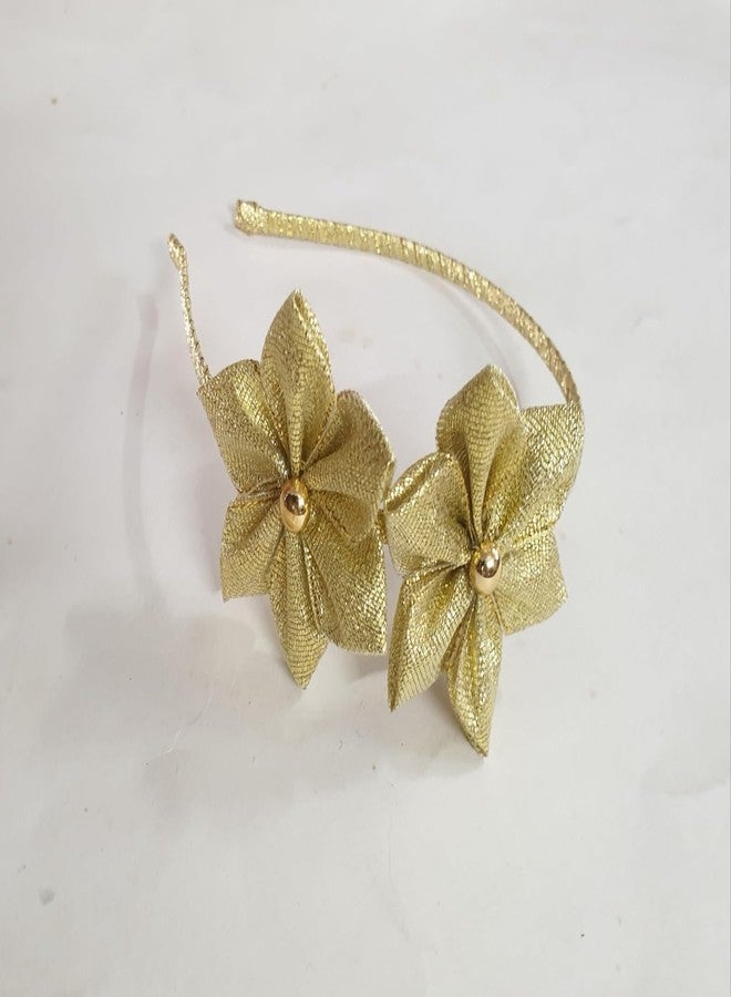 Belleza Crafting with Creativity Handmade Floral/ Flower Golden/ Gold Headband/ Tiara for Women & Girls| Lightweight & Comfortable Hair Accessories for Parties, Festivals, Wedding FFHB PatternK (Pack of 1) - Image 2