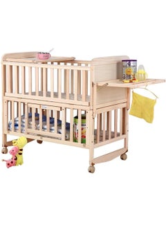 Hihonor 2 in 1 Convertible Crib (Natural Wood Color) - Can Be Converted from a Crib to a Desk, Suitable for Standard Full-Size Cribs, Solid Wood Unpainted Cribs, Baby Cribs, Diaper Tables, Nap Cribs, Suitable  - Image 1