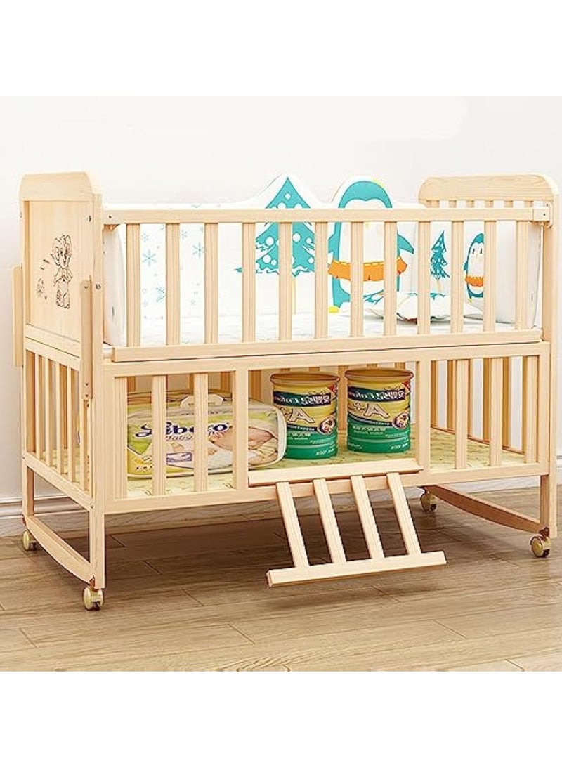 Hihonor 2 in 1 Convertible Crib (Natural Wood Color) - Can Be Converted from a Crib to a Desk, Suitable for Standard Full-Size Cribs, Solid Wood Unpainted Cribs, Baby Cribs, Diaper Tables, Nap Cribs, Suitable  - Image 2
