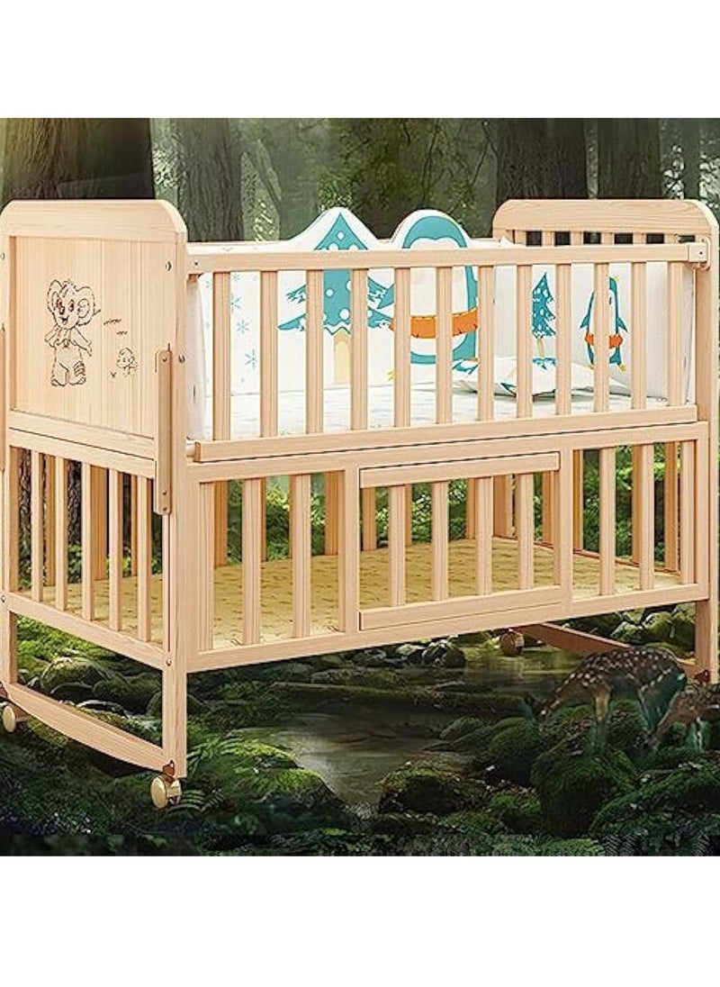 2 in 1 Convertible Crib (Natural Wood Color) - Can Be Converted from a Crib to a Desk, Suitable for Standard Full-Size Cribs, Solid Wood Unpainted Cribs, Baby Cribs, Diaper Tables, Nap Cribs, Suitable