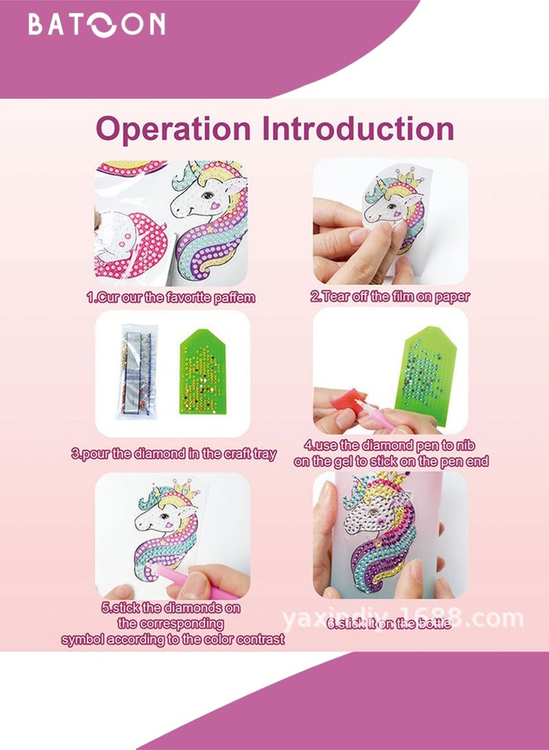 باتون طقم تزيين زجاجات المياه الخاص بكِ للفتيات، ألعاب هدايا فنية وحرفية ممتعة للأعمار من 3 سنوات فما فوق، حرف يدوية لرسم الأحجار الكريمة، ألعاب هدايا فنية وحرفية ممتعة لأعياد ميلاد الفتيات (وردي) - Image 4