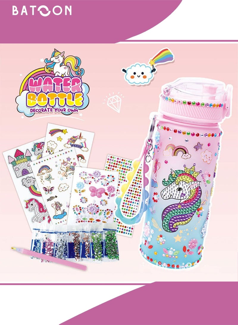 باتون طقم تزيين زجاجات المياه الخاص بكِ للفتيات، ألعاب هدايا فنية وحرفية ممتعة للأعمار من 3 سنوات فما فوق، حرف يدوية لرسم الأحجار الكريمة، ألعاب هدايا فنية وحرفية ممتعة لأعياد ميلاد الفتيات (وردي) - Image 2
