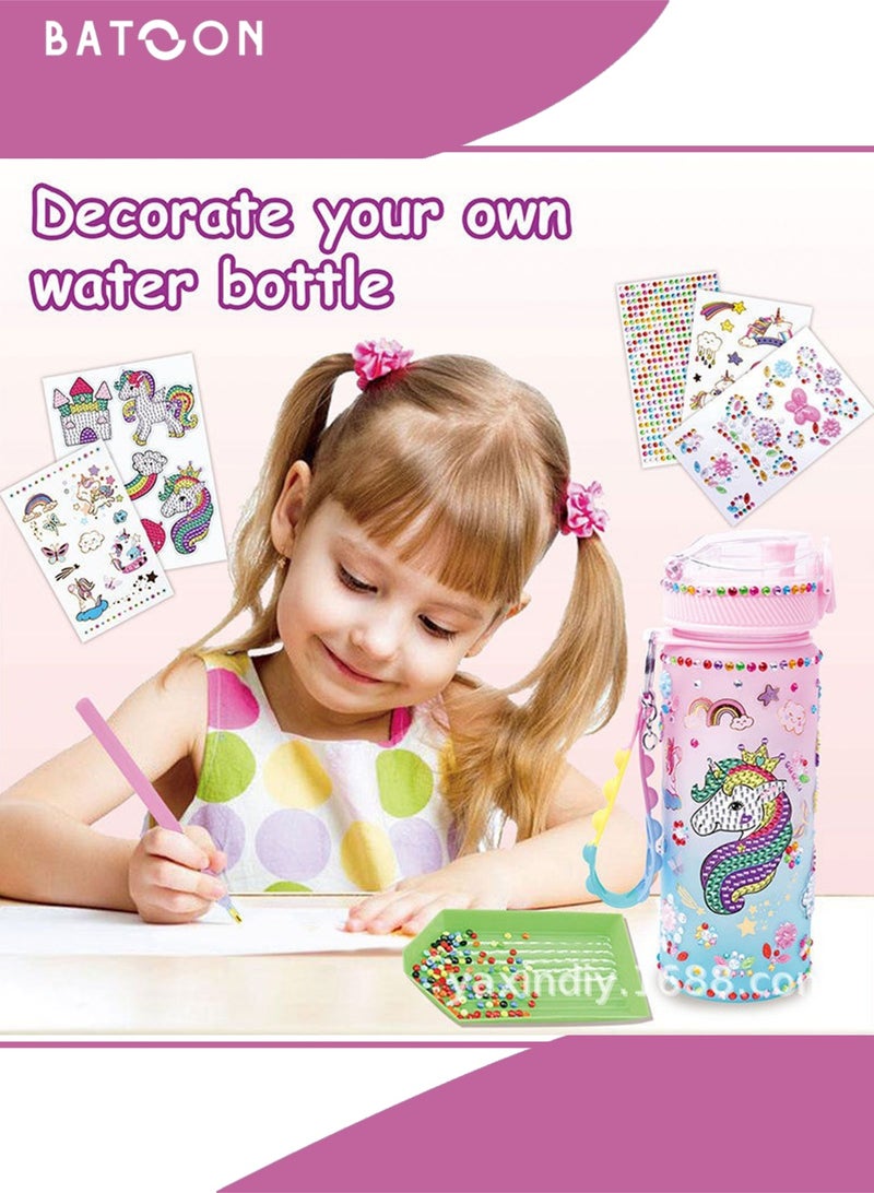 باتون طقم تزيين زجاجات المياه الخاص بكِ للفتيات، ألعاب هدايا فنية وحرفية ممتعة للأعمار من 3 سنوات فما فوق، حرف يدوية لرسم الأحجار الكريمة، ألعاب هدايا فنية وحرفية ممتعة لأعياد ميلاد الفتيات (وردي) - Image 5
