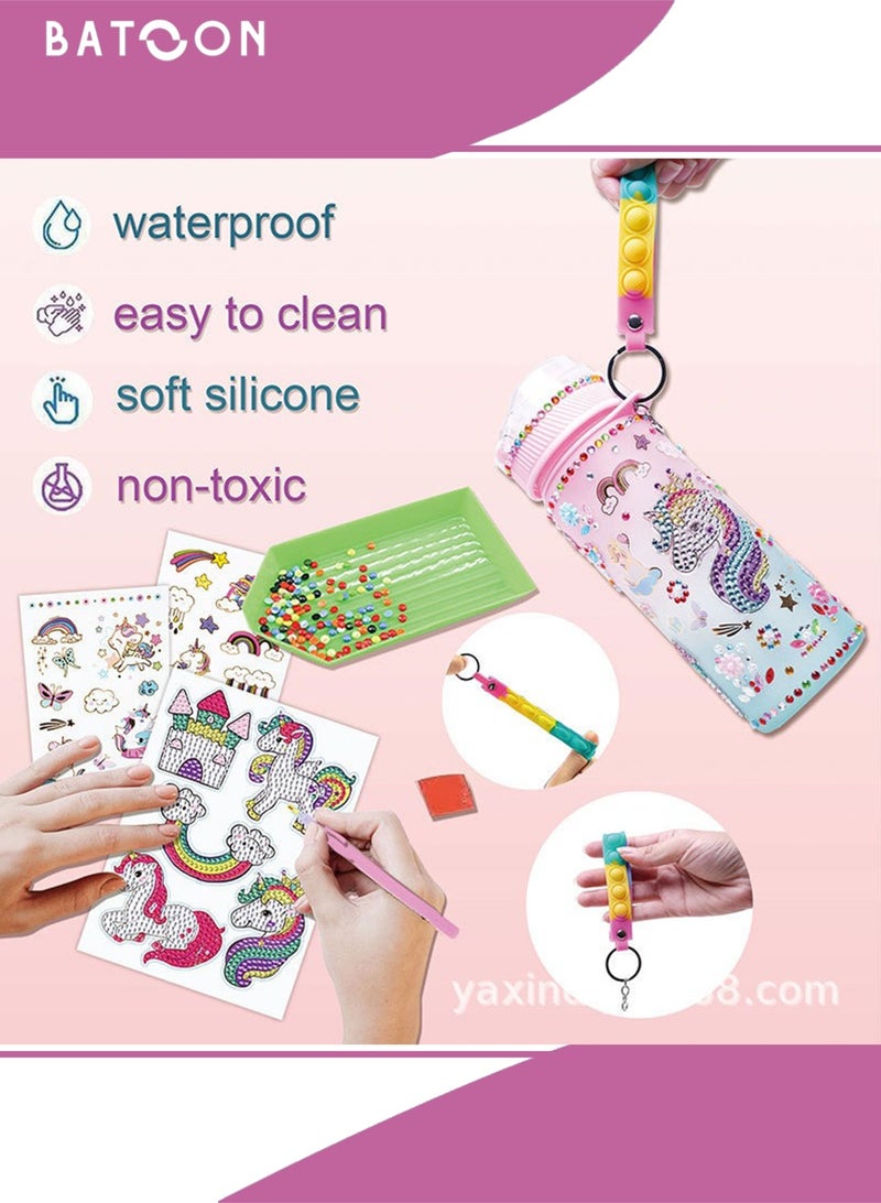 باتون طقم تزيين زجاجات المياه الخاص بكِ للفتيات، ألعاب هدايا فنية وحرفية ممتعة للأعمار من 3 سنوات فما فوق، حرف يدوية لرسم الأحجار الكريمة، ألعاب هدايا فنية وحرفية ممتعة لأعياد ميلاد الفتيات (وردي) - Image 3
