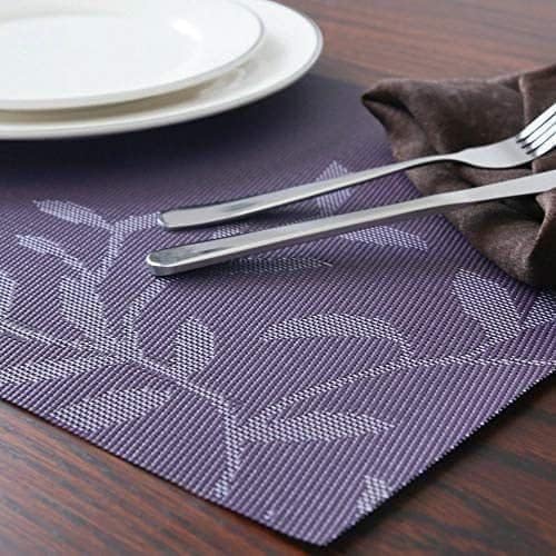 Stodern 6 Pcs Washable PVC Vinyl Placemats for Dining Table HeatResistant StainProof NonSlip Table Mats Durable Woven Vinyl Insulation Placemats for Kitchen Restaurant Home Use Violet - Image 2