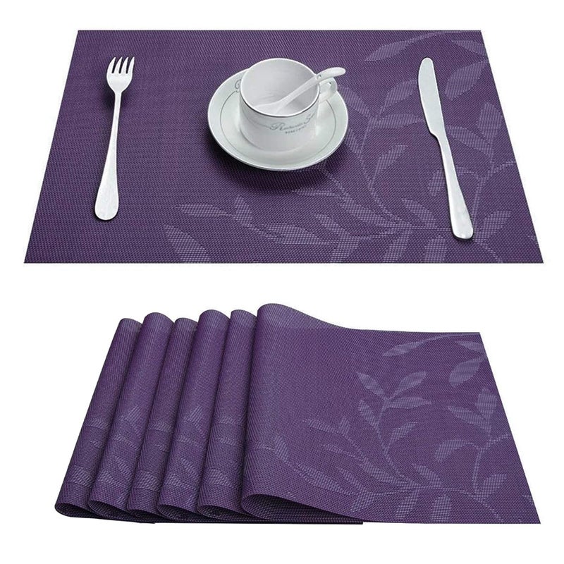 Stodern 6 Pcs Washable PVC Vinyl Placemats for Dining Table HeatResistant StainProof NonSlip Table Mats Durable Woven Vinyl Insulation Placemats for Kitchen Restaurant Home Use Violet - Image 1