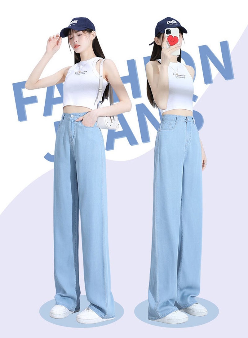 Moovant Women's Denim Pants, Soft Comfortable Jeans, High-waisted Straight Leg Jeans, High Elastic Loose Women Pants, Casual Trousers, Blue - Image 2