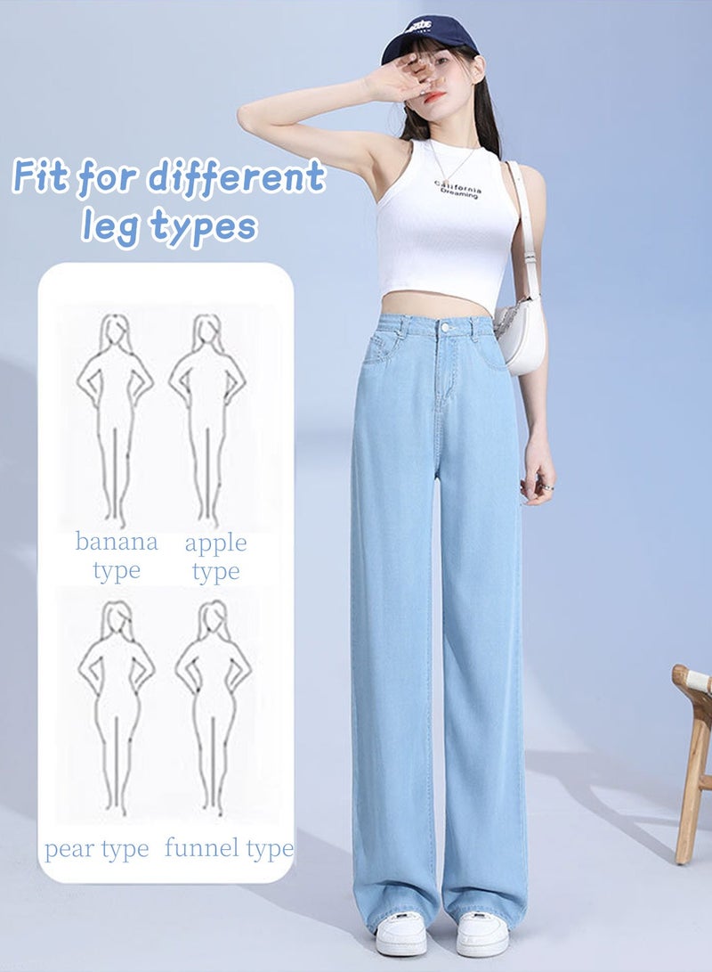 Moovant Women's Denim Pants, Soft Comfortable Jeans, High-waisted Straight Leg Jeans, High Elastic Loose Women Pants, Casual Trousers, Blue - Image 3